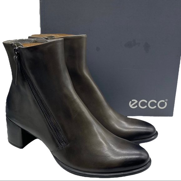 Ecco Shoes - NEW ECCO Shape 35 Leather Stacked Block Heel Zip Ankle Boot in Warm Gray Size 10